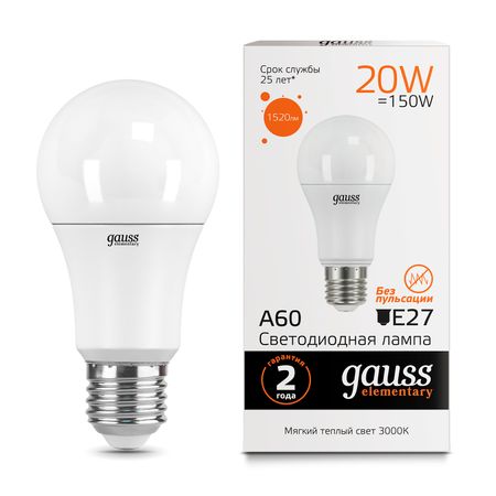 Gauss LED Elementary A60 20W E27 3000K 1/10/40