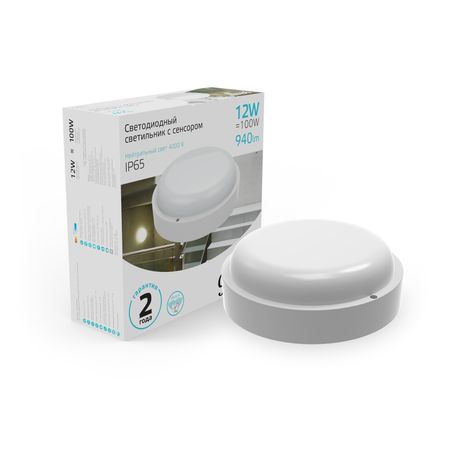 Св-к светодиодный Gauss IP65 D160*53 12W 940lm 4000K ЖКХ круглый c сенсором 1/40