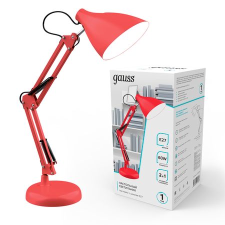 Светильник настольный Gauss GT0034 60W 220-240V E27 красный струбцина и основание ошейники шлейки rogz ошейник серии alpinist красный юар s