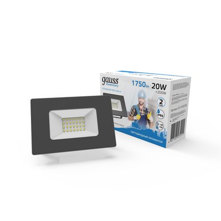 Прожектор светодиодный Gauss LED 20W IP65 6500К черный 1/60 светодиодная линза umaked 20 мм 1 3 5 вт для прожектора