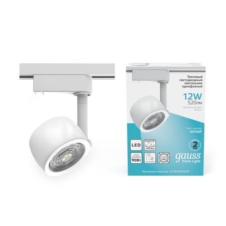Трековый однофазный светильник Gauss LED с подсветкой, 4000К, 520 Лм, цвет белый, форма круг, 12Вт миниатюрные светодиодные фонари miniature lights теплый белый