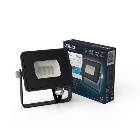Прожектор Gauss LED Qplus 10W 900lm IP65 6500К черный 1/60 zodolamp светодиодные прожекторы 50 100 200 300 400 500 вт