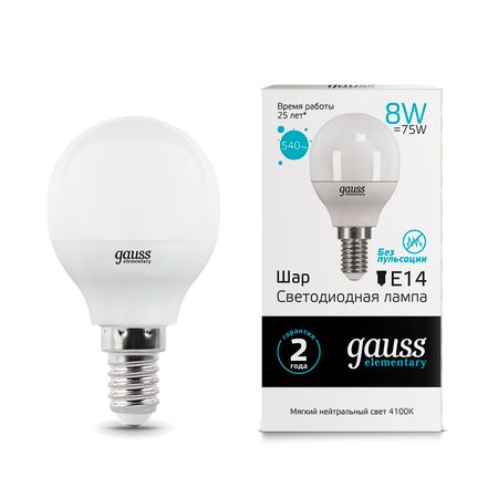 Gauss LED Elementary Globe 8W E14 4100K 1/10/100