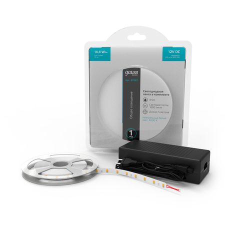 Лента Gauss Basic в комплекте 12V 14,4W/m 1600lm/m 4000 IP20 LED 5m 1/80