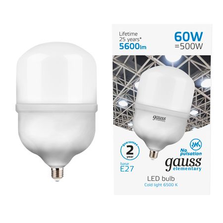 Лампа Gauss Elementary LED T160 E27 60W 5600lm 180-240V 6500K 1/6 ztzpie 3000k авто светодиодные лампы для автомобильных фар canbus hb3 hb4 9005 9006 h1 h7 h4 h11 9012 hir2 1600 вт csp 3570 6500k высокая яркость