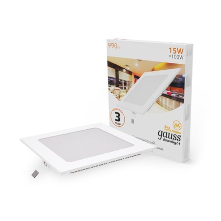 Встраиваемый светильник Gauss ультратонкий квадратный IP20 15W,170х170х22, Ø155х155,2700K 990лм 1/20 светильник ночник настольный gauss qplus 5вт led 200лм 2700 6000k 5в розовый