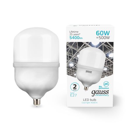 Лампа Gauss Elementary LED T160 E27 60W 5400lm 5400lm 180-240V 4000K водонепроницаемые светодиодные гирлянды suitsamus g40 для улицы 15 метров