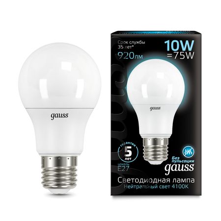Лампа Gauss LED A60 10W E27 920lm 4100K 1/10/50