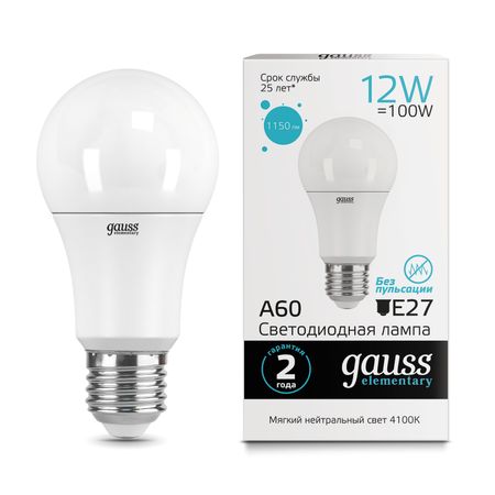 Gauss LED Elementary A60 12W E27 4100K 1/10/50