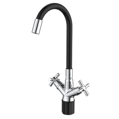 Смеситель для кухни Voda Dive хром/черный с гибким изливом двухвентильный (DV519FB)