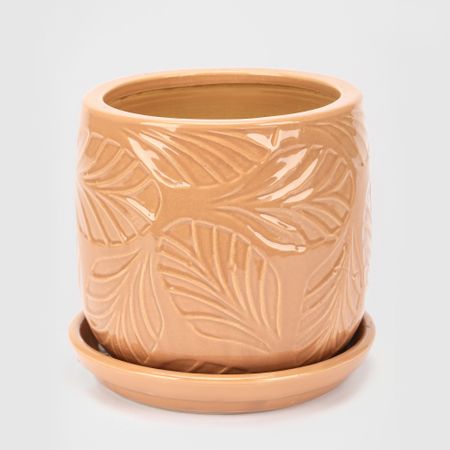 Горшок для цветов с поддоном Viet Thanh Бежевый лист d21