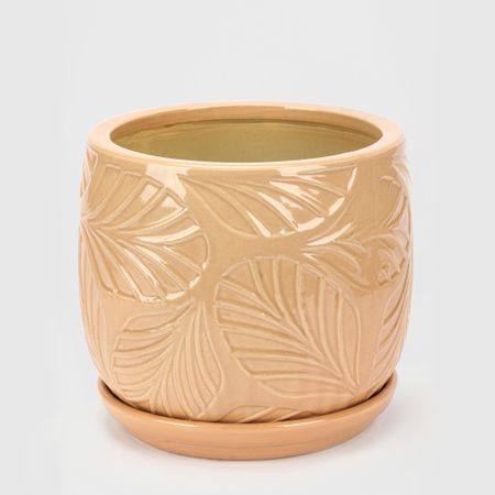 Горшок для цветов с поддоном Viet Thanh Бежевый лист d26