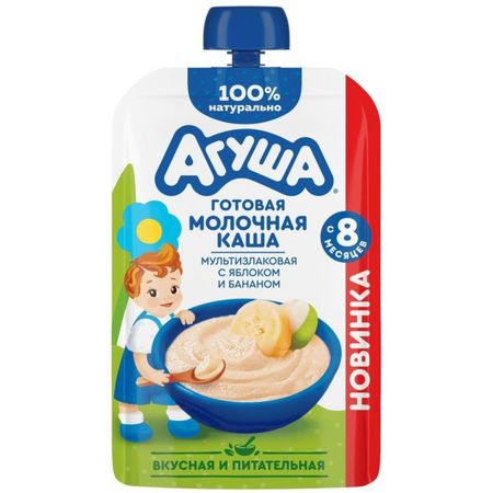 Каша Агуша молочная, яблоко и банан, мультизлаковая 100 г