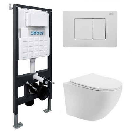 Комплект инсталляции Abber с унитазом Bequem с кнопкой белой и сиденьем микролифт (AC1100T-AC0105-AC0120MW) комплект переходников azkd ss0734 из нержавеющей стали 304