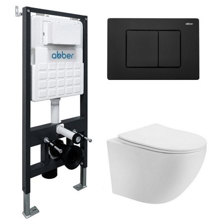 Комплект инсталляции Abber с унитазом Bequem с кнопкой черной и сиденьем микролифт (AC1100T-AC0105-AC0120MB) комплект переходников azkd ss0734 из нержавеющей стали 304
