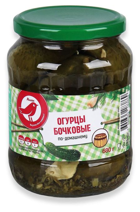 Огурцы соленые АШАН Красная птица По-домашнему, 680 г