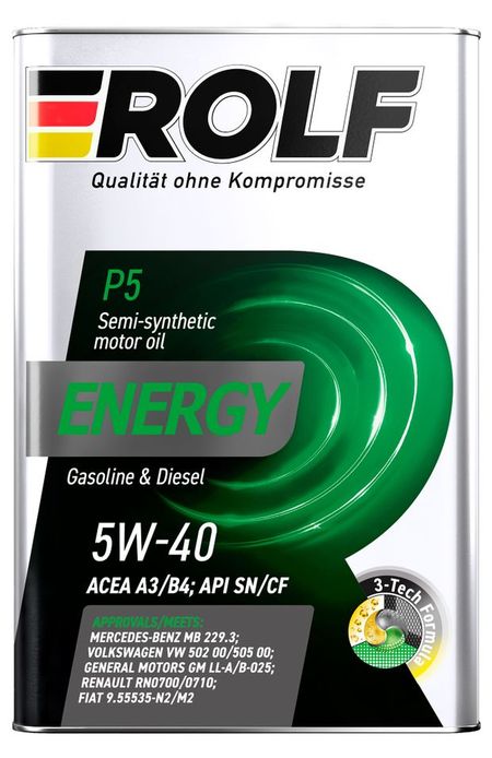 Масло моторное Rolf Energy 5W-40 A3/B4 SN/CF полусинтетическое, 4 л
