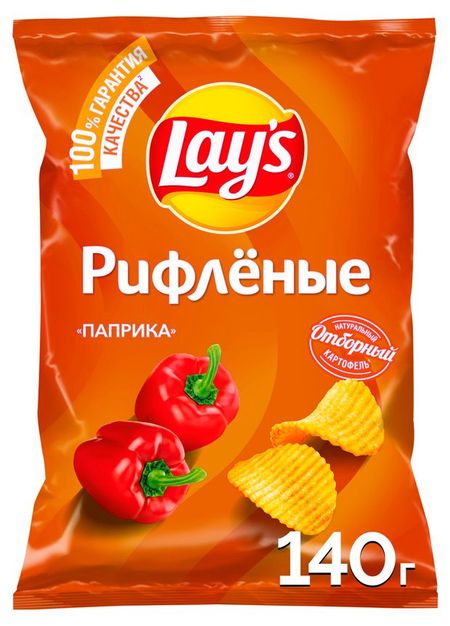 Чипсы картофельные Lay's со Рифленые вкусом паприки, 140 г