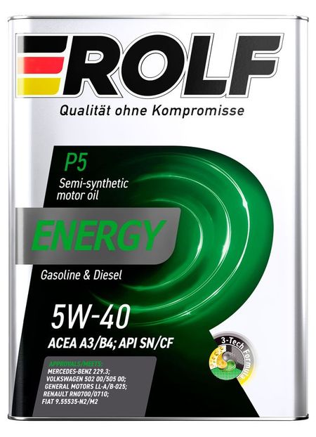 Масло моторное Rolf Energy 5W-40 A3/B4 SN/CF полусинтетическое, 1 л