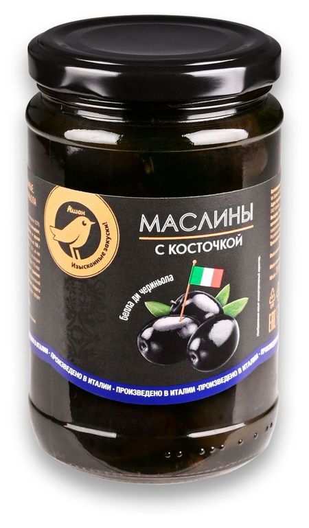 Маслины АШАН Золотая птица с косточкой Белла Ди Чериньола Италия, 314 мл