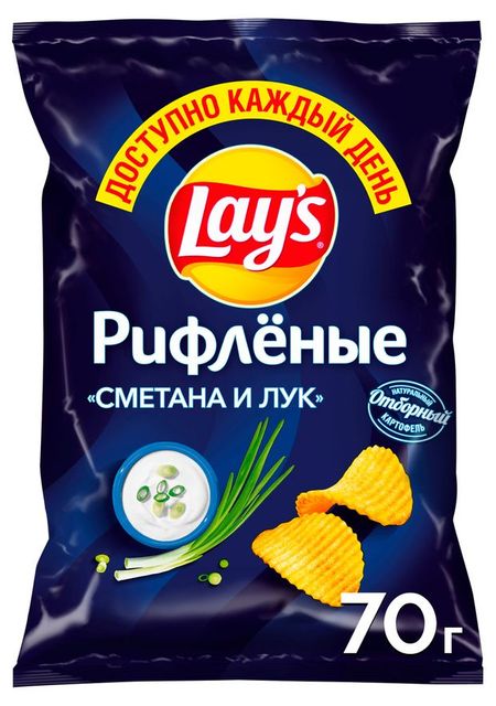 Чипсы картофельные Lay's Рифленые сметана и лук, 70 г