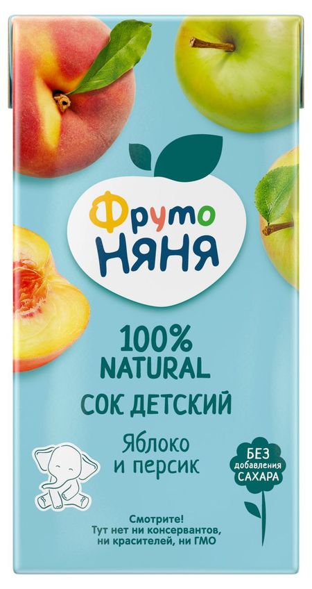 Сок ФрутоНяня яблоко персик с мякотью с 3 лет, 500 мл