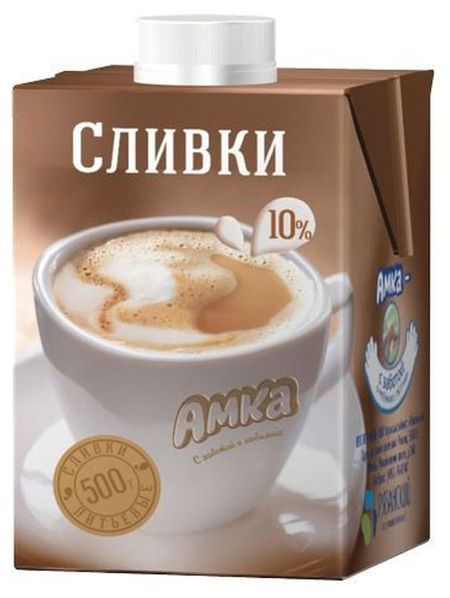 Сливки ультрапастеризованные стерилизованные питьевые Амка нормализованные 10%, 500 г