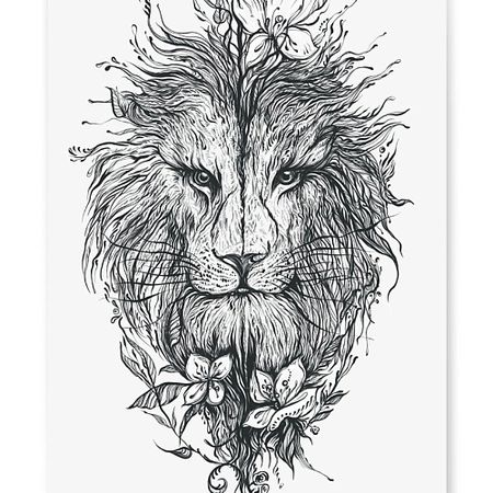 Наклейки для тела PRINT FACTORY Переводная Временная Татуировка Лев и Лилии искусственные шелковые лилии