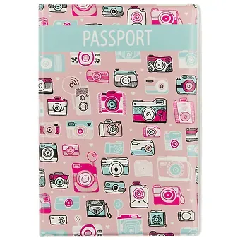 Обложка для паспорта Фотоаппараты на розовом фоне (ПВХ бокс)
