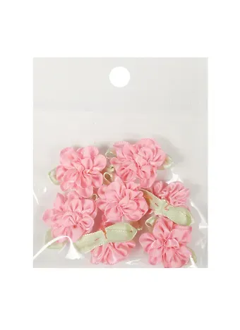 Пришивные розочки с листиками 3 см. розовые (7шт)(пакет) (11-01031-1-2)