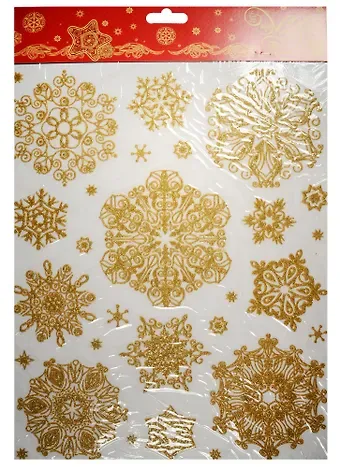 Новогоднее оконное украшение Снежинки золотые объемные-4  (30х38)