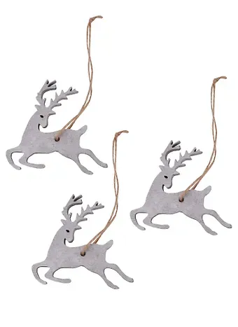 Заготовки Олень серебристый 3шт с подвесом на бечевке, 7,7 х 7,5 х 0,8 см ( дерево)
