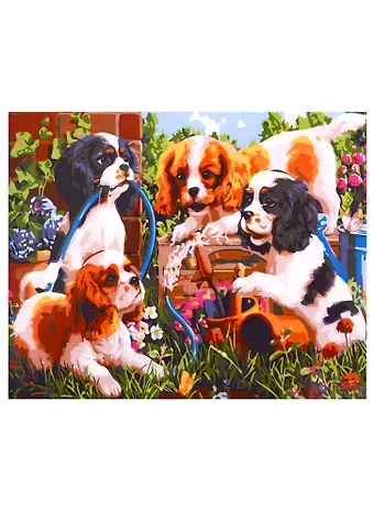 Набор для творчества Рыжий кот Холст с красками 30х40см по номерам Дружные спаниели в саду Х-0145