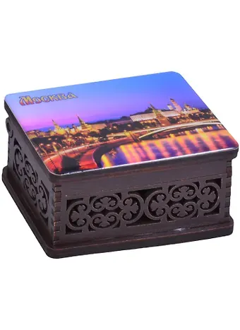 ГС Шкатулка малая резная с заливкой смола Москва вид 5 (хдф) (95x65x52 мм)