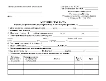 Медицинская карта пациента, получающего медицинскую помощь в амбулаторных условиях (форма №025/у)
