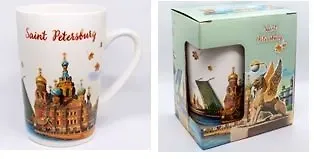 Кружка фарфор матовая  СПб. Гриффон-Спас-Мосты  цветной рисунок