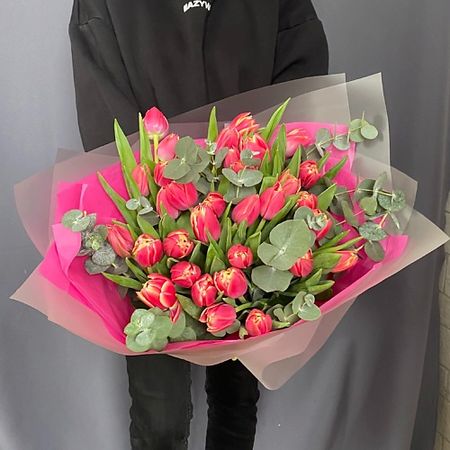 Букет живых цветов КАКТУСМАРКЕТ Тюльпан Каламбус тюльпан ба чатый кристал стар 3 шт