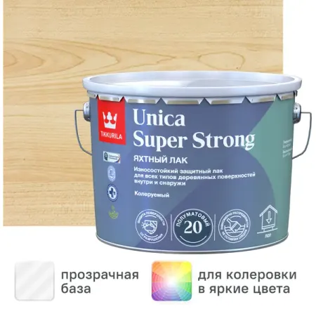 Лак яхтный Tikkurila Unica Super Strong База ЕР бесцветный полуматовый 9 л канифольные ы для декора diy super paradise