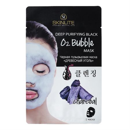 Маска Skinlite черная пузырьковая древесный уголь