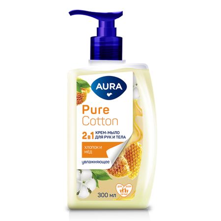 Крем мыло 2в1 Aura для рук и тела хлопок и мед 300 мл