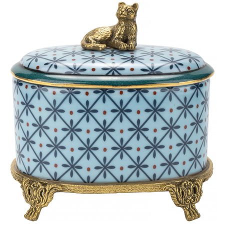 Шкатулка Glasar на ножках с кошечкой голубая 13х9х12 см