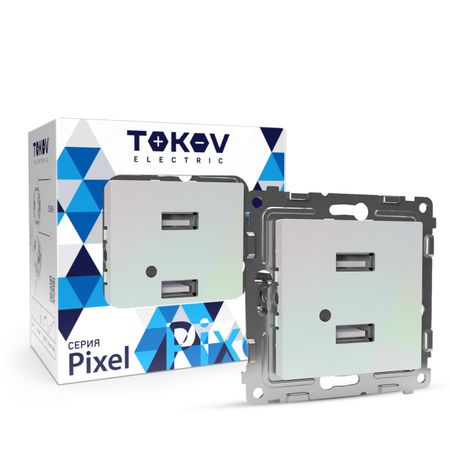 Розетка USB Tokov Electric Pixel 2-м  5В перламутровая