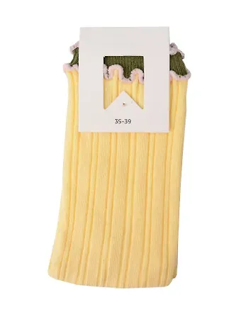 Носки с волнистой каемкой желтые (высокие) (35-39) (хлопок, полиэстер) (12-Xinqiao-202505-S14)