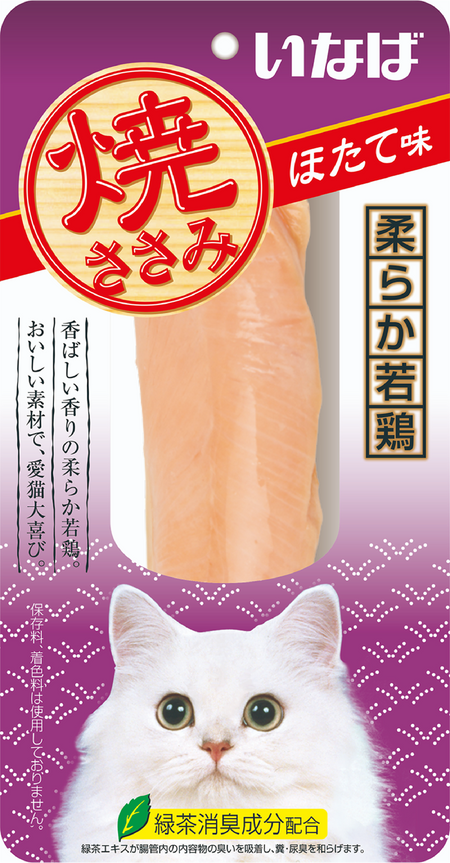 Еда Inaba Лакомство INABA Yaki Sasami для кошек куриное филе со вкусом морского гребешка 26г (26 г)