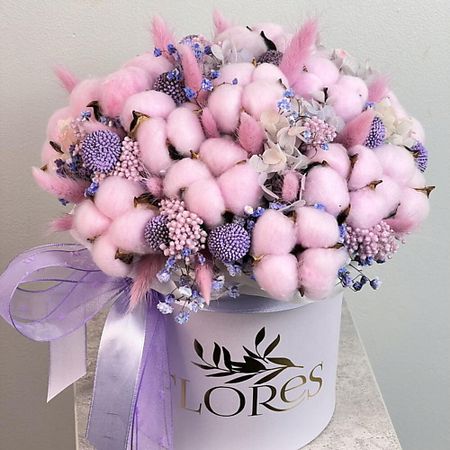 Букет из сухоцветов FLORES Нежная коробочка с розовым хлопком и сухоцветами бархатная коробочка для украшений qiao форма ракушки