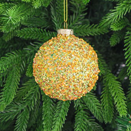 Игрушка ёлочная Yancheng Shiny шар стеклянный с золотистым украшением 8 см