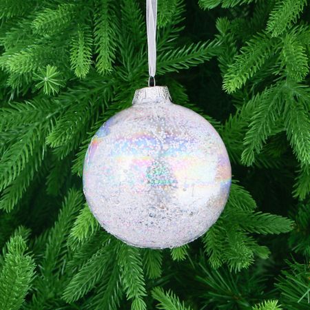 Игрушка ёлочная Yancheng Shiny шар стеклянный белый с блёстками 10 см