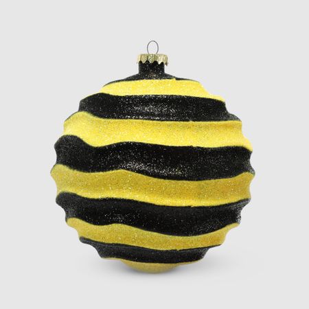 Шар новогодний Acro волны черно/желтые 10 см