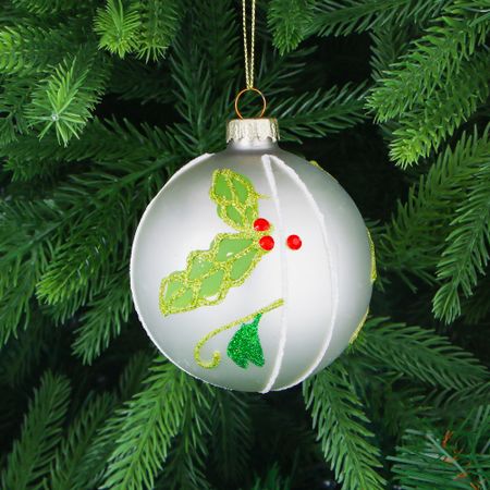 Игрушка ёлочная Yancheng Shiny шар стеклянный с новогодним узором серебристый 8 см