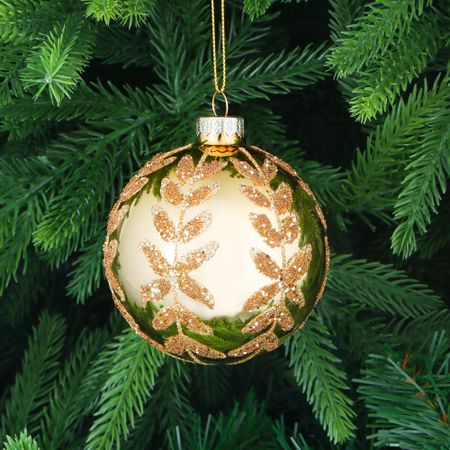 Игрушка ёлочная Yancheng Shiny шар стеклянный с золотистым рисунком 8 см